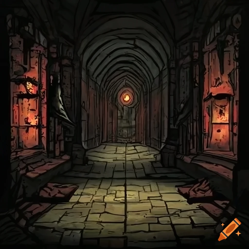 Enigmatic empty dungeon with flickering candles and ominous shadows