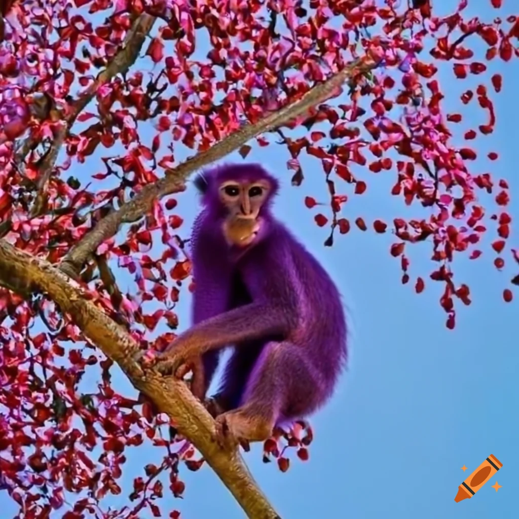 Purple monkey in a bubblegum tree on Craiyon