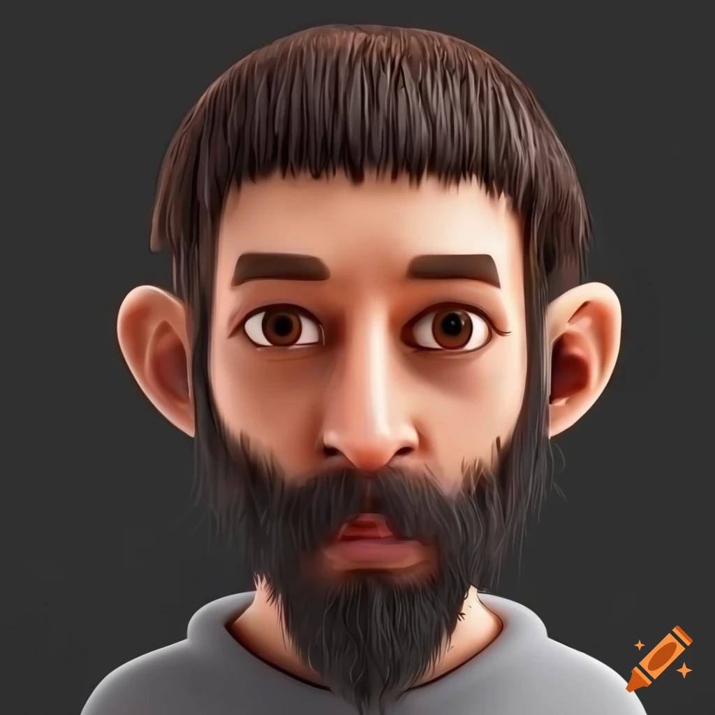 Detailed Cartoon 3d Face Of A Man With A Big Black Beard And Short Brown Hair On Craiyon 8230