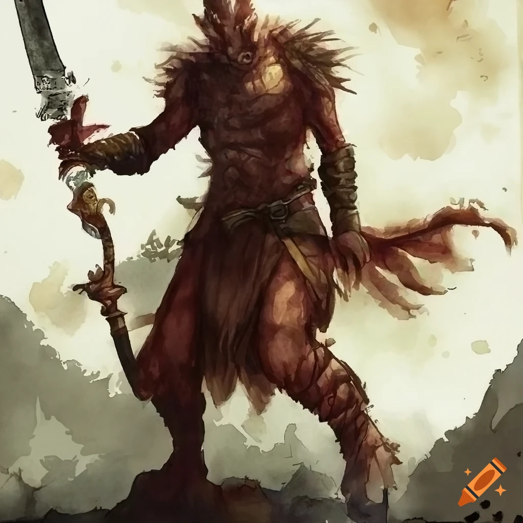 Monster warrior with a single eye and sword weapon in a mountainous ...