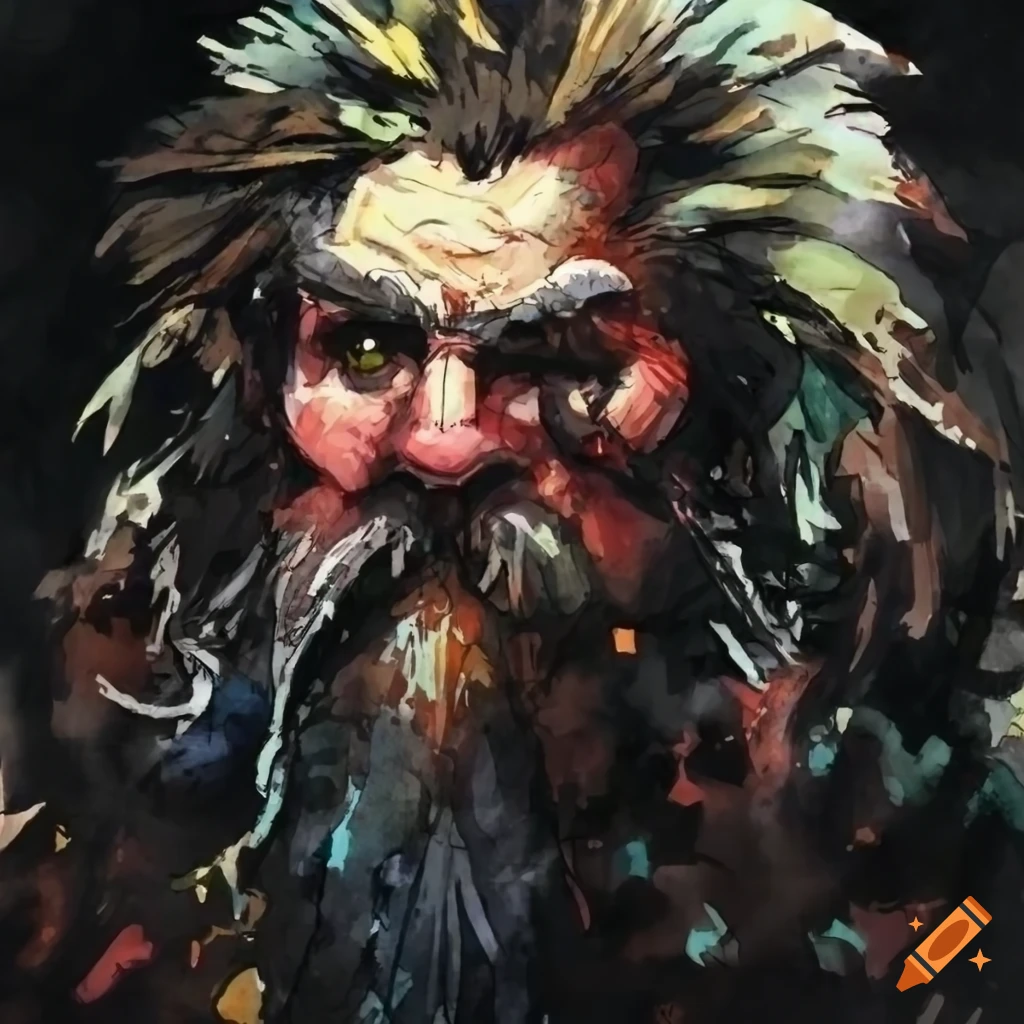 Yoji Shinkawa ink and watercolor artwork of a dwarf