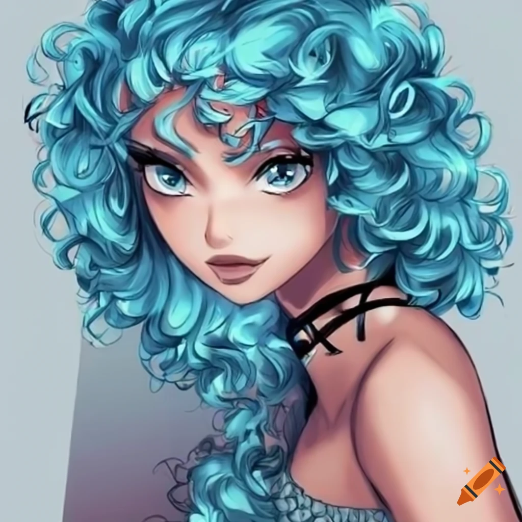 Curly hair anime coloring page on Craiyon