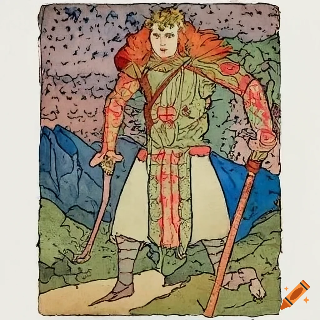 Monstrous warrior with one eye and a sword in mountain setting, 1899 ...