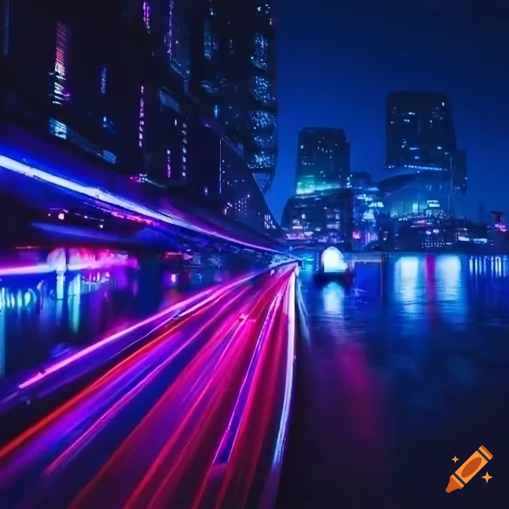 Cybernetic entity glowing in futuristic cityscape