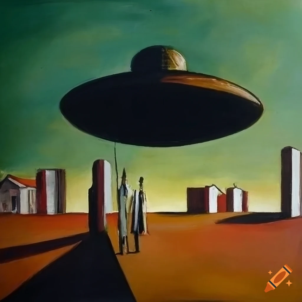 Mysterious painting inspired by Giorgio de Chirico with a UFO sighting in Chile