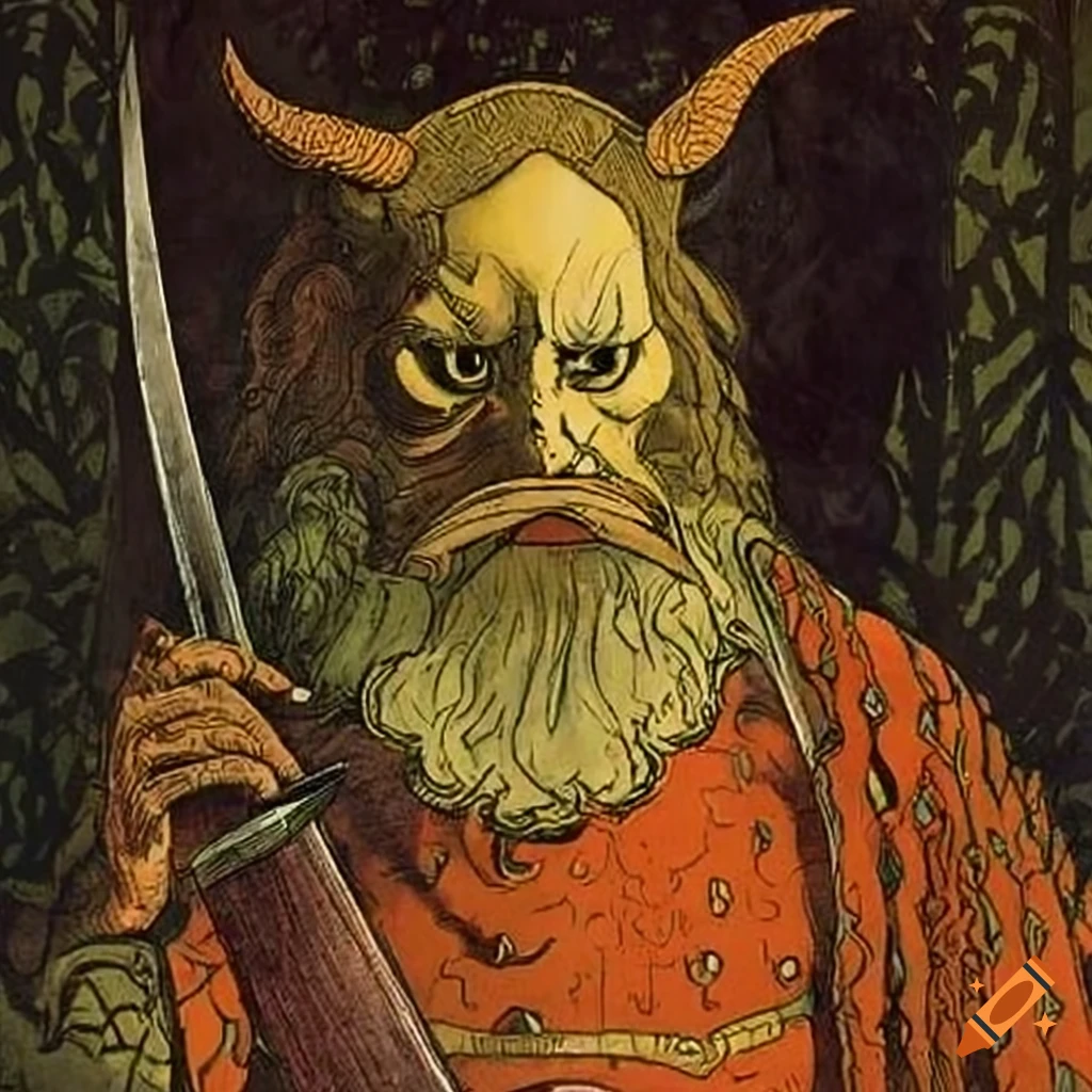 Monster warrior with one eye wielding a sword in a mountain setting ...