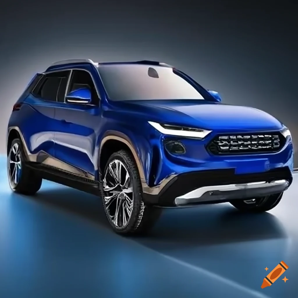 Blue SUV with electric engine, front-wheel drive, and snow tires