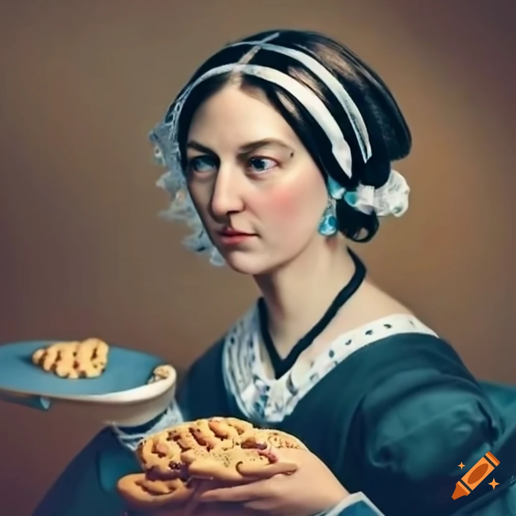 Nursing student selling cookies to Florence Nightingale in a classroom