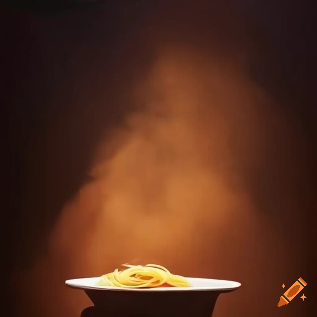 Bathtub filled with spaghetti on dimly lit smoky stage