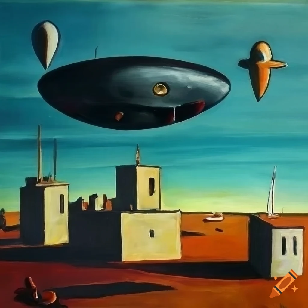 Mysterious painting inspired by Giorgio de Chirico with a UFO sighting in Chile