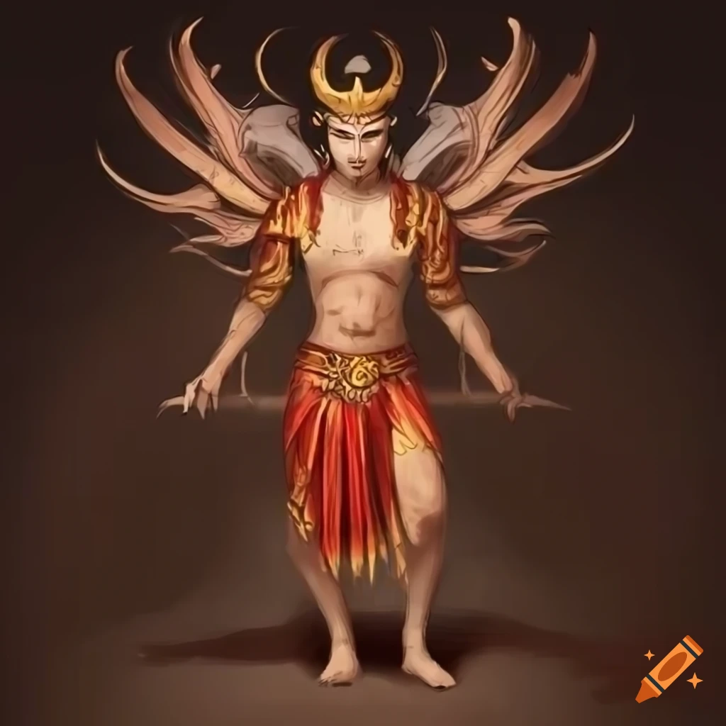 Humanoid god with Vietnamese face, half human half dragon