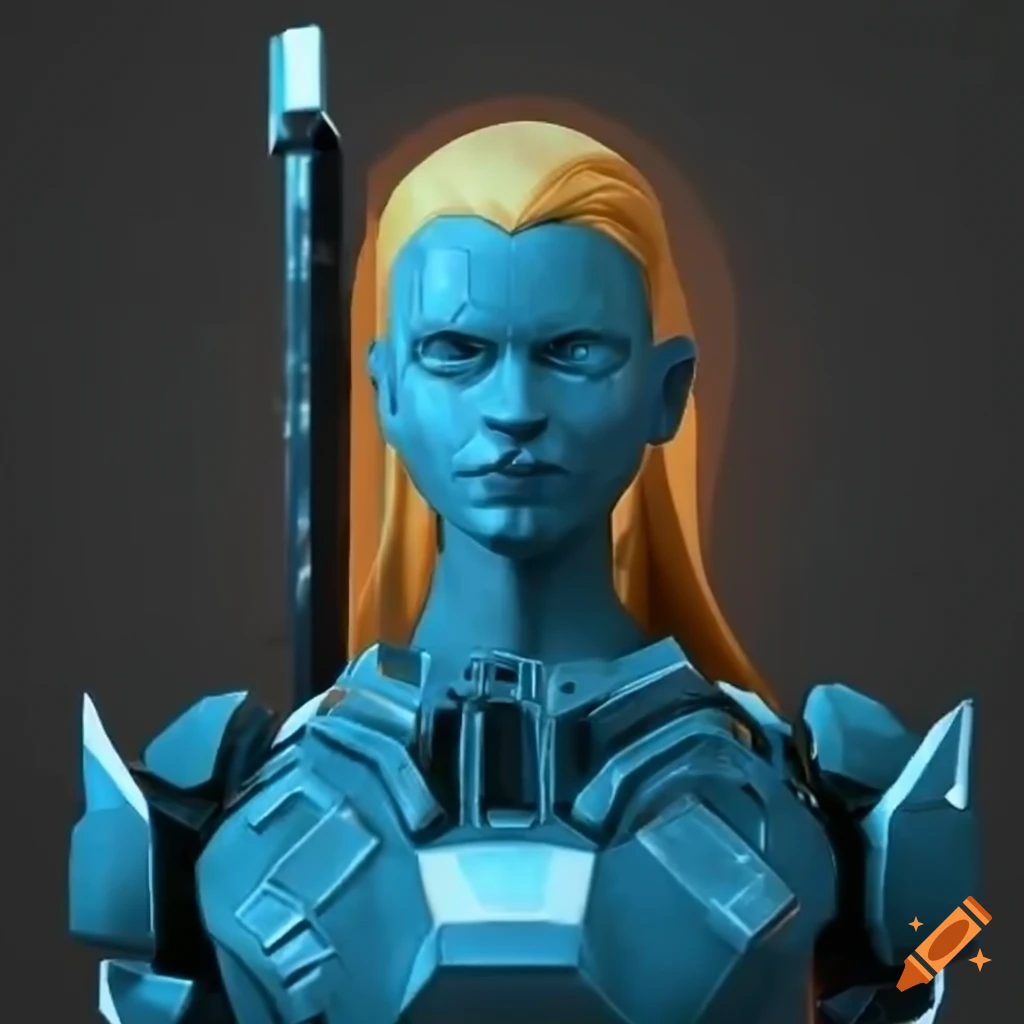 Sci-fi android with blue skin and blonde hair on Craiyon
