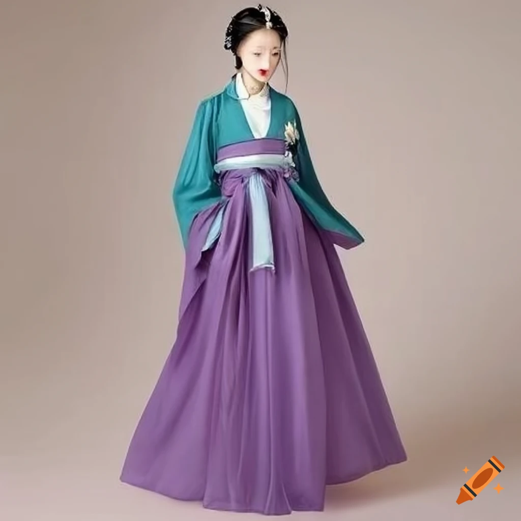 Purple and teal hanfu dress sewing pattern
