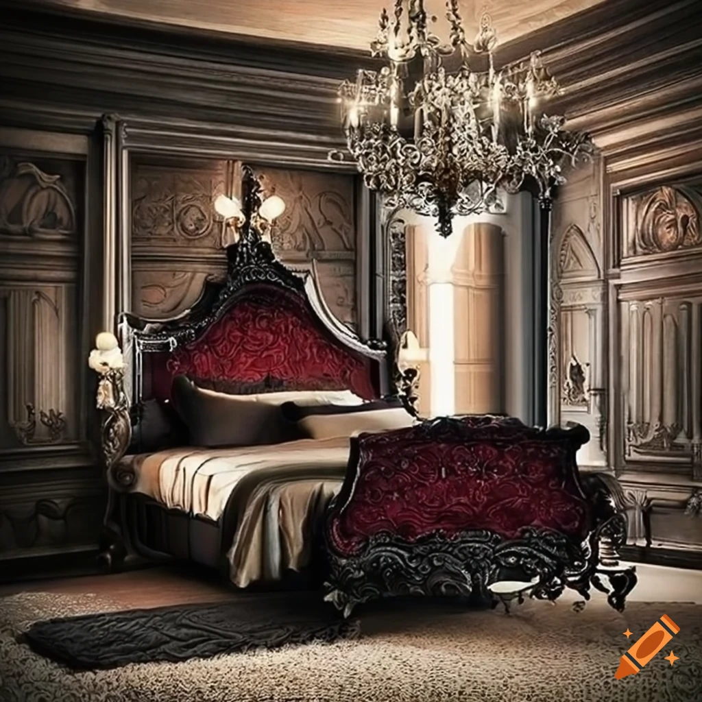 Elegant victorian dark bedroom interior on Craiyon