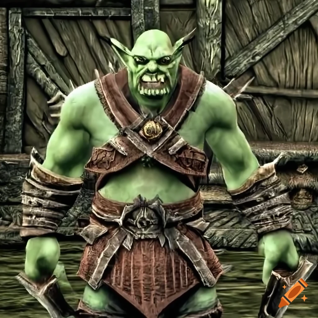 Skyrim orc standing proudly at the gate
