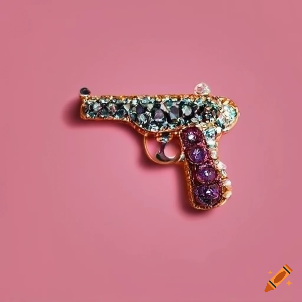 Saree gun made of small sparkling zircons on a pink background