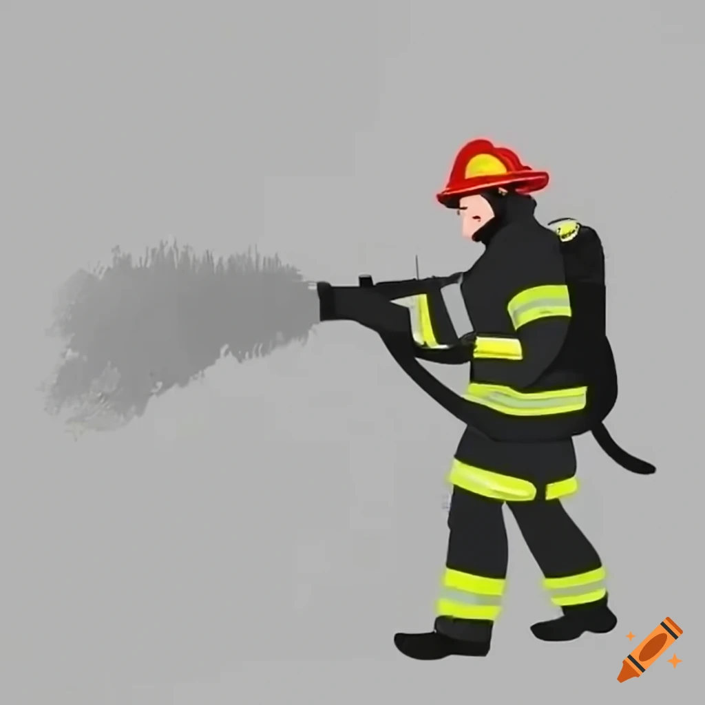 Brave firefighter in full gear holding a hose