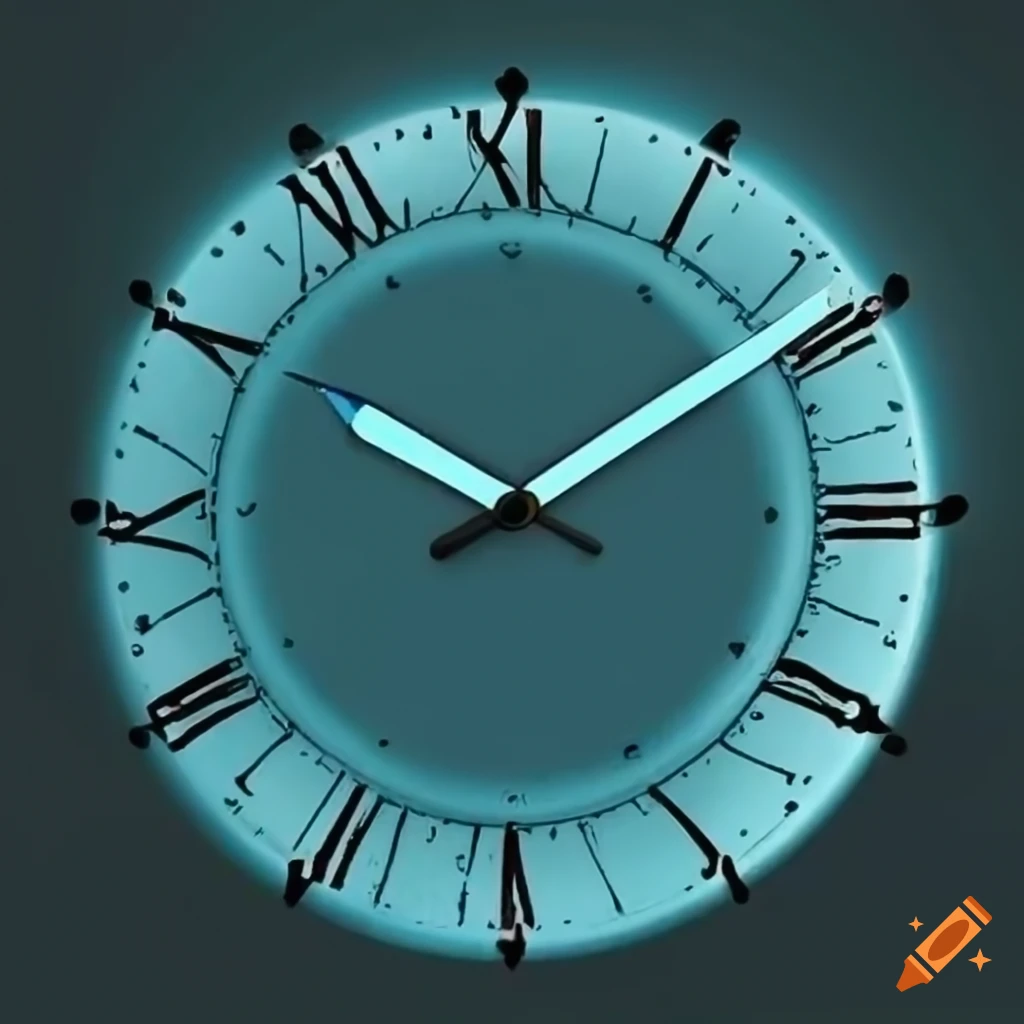 Clock face with moving gears and ticking hands in pale blue on Craiyon