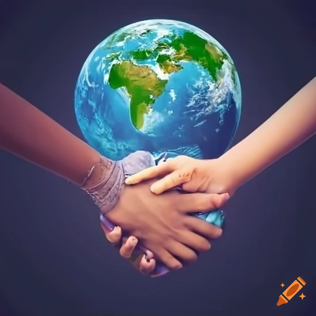 Group of friends holding hands on earth