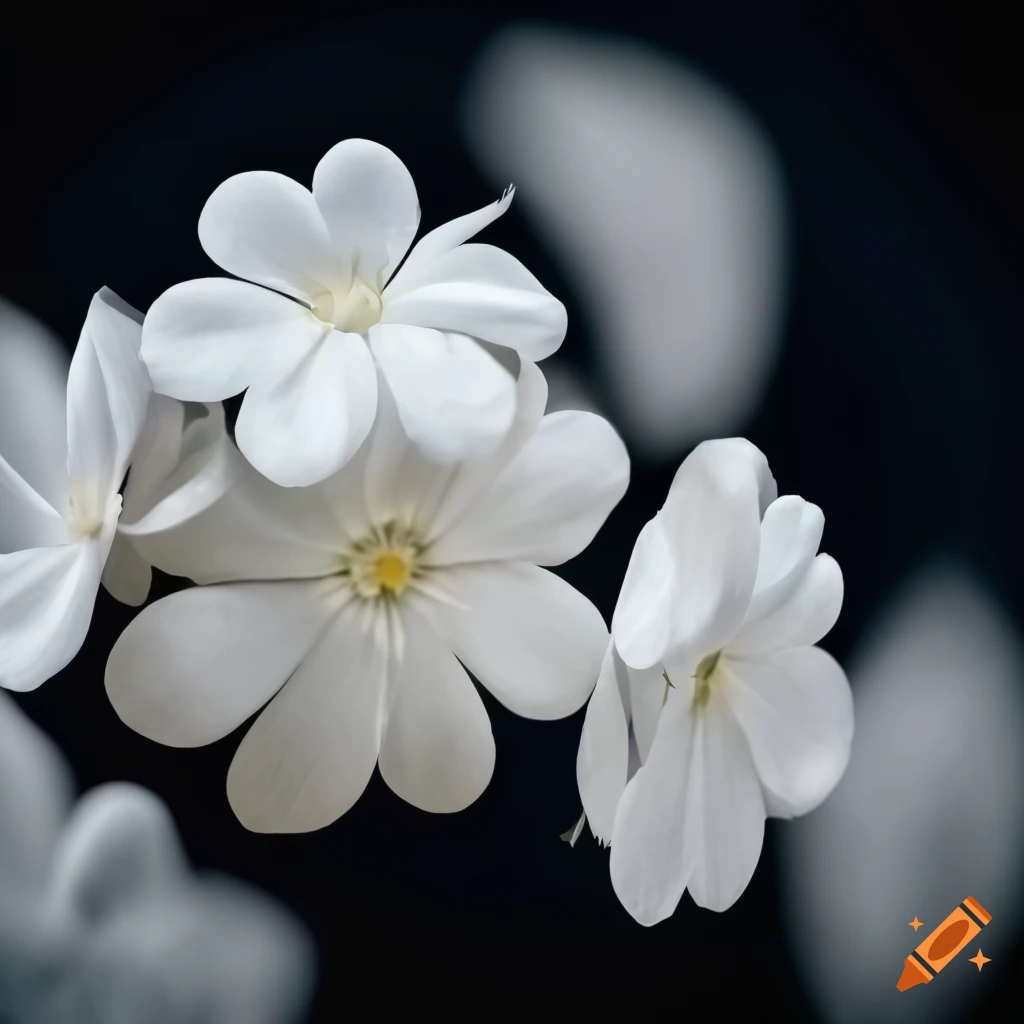 White and light grey flowers climbing a dark stone wall with high contrast