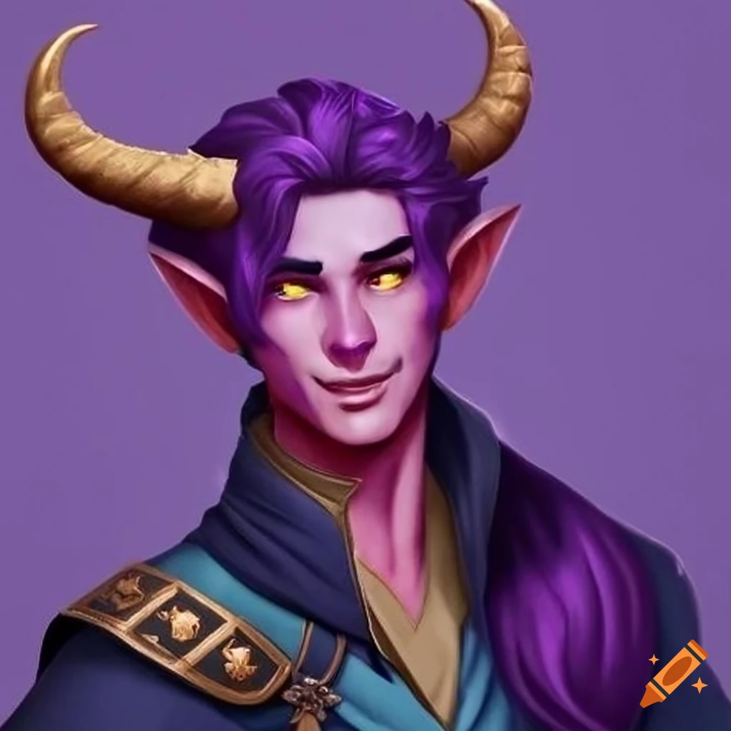 Young male purple tiefling with a wizard on Craiyon