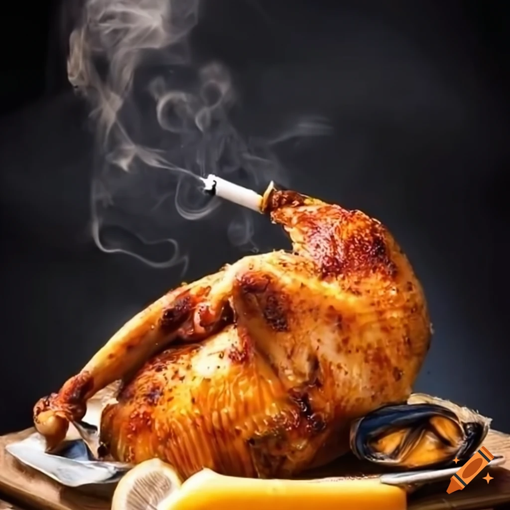 Chicken with mussels smoking a cigarette on Craiyon