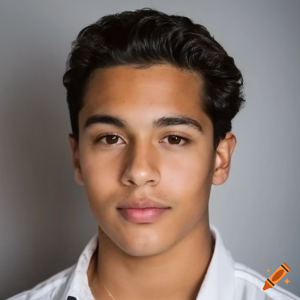 Serious 20-year-old Hispanic male with brown hair in a headshot