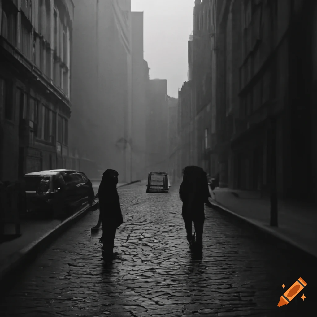 Awkward meeting of two people on a atmospheric street