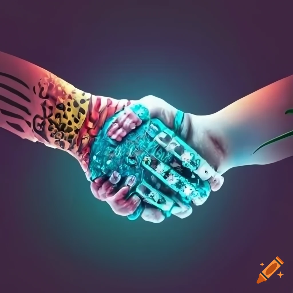 Handshake symbolizing collaboration and progress between technology and ...