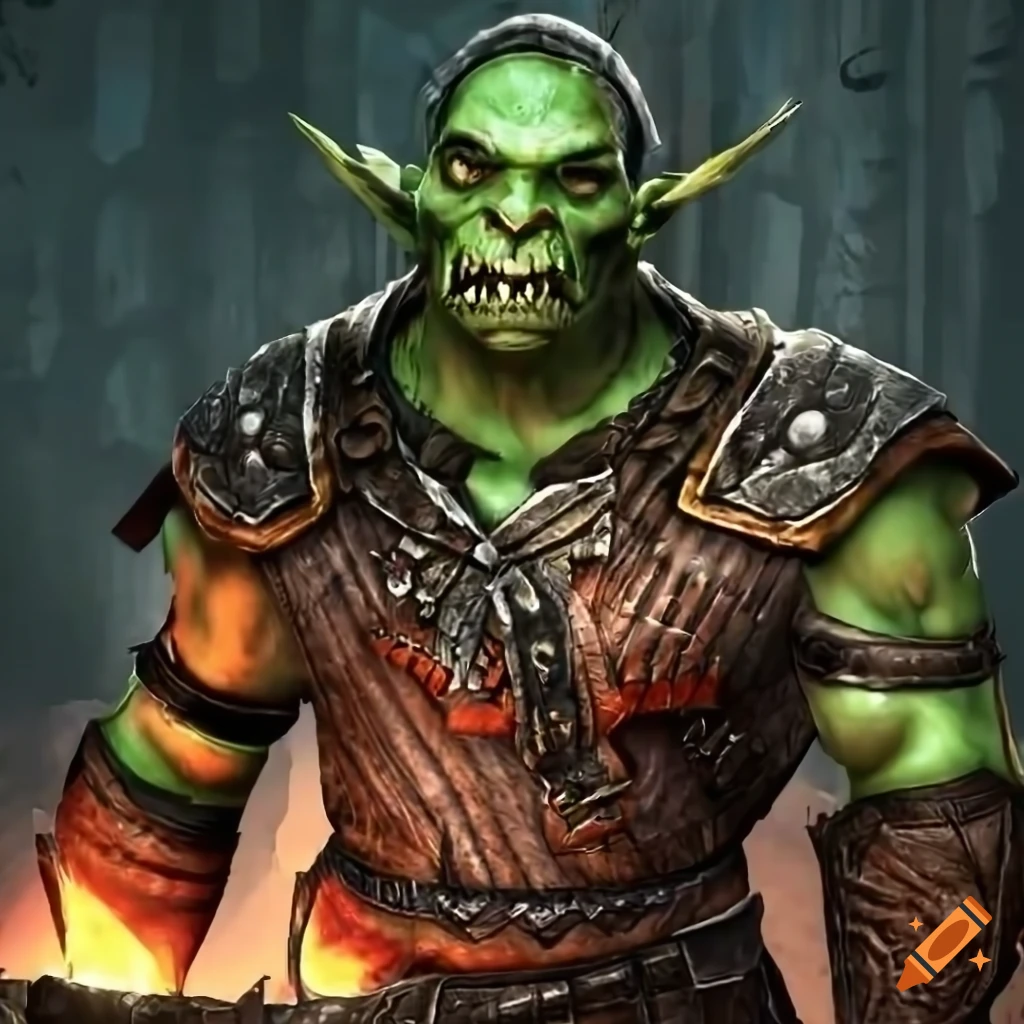 Skyrim orc forging metal armor in a blacksmith