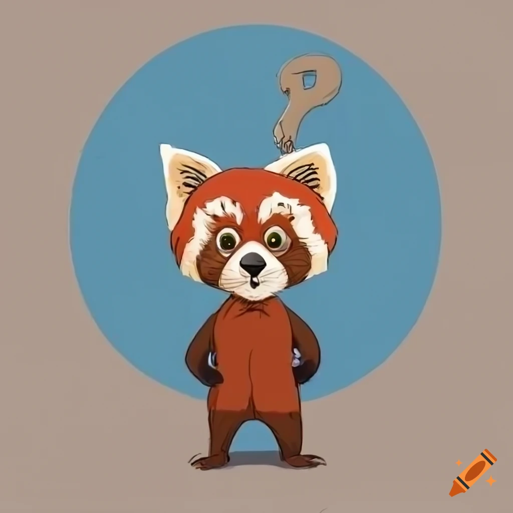 Red panda standing next to a big interrogation point in a drawing style
