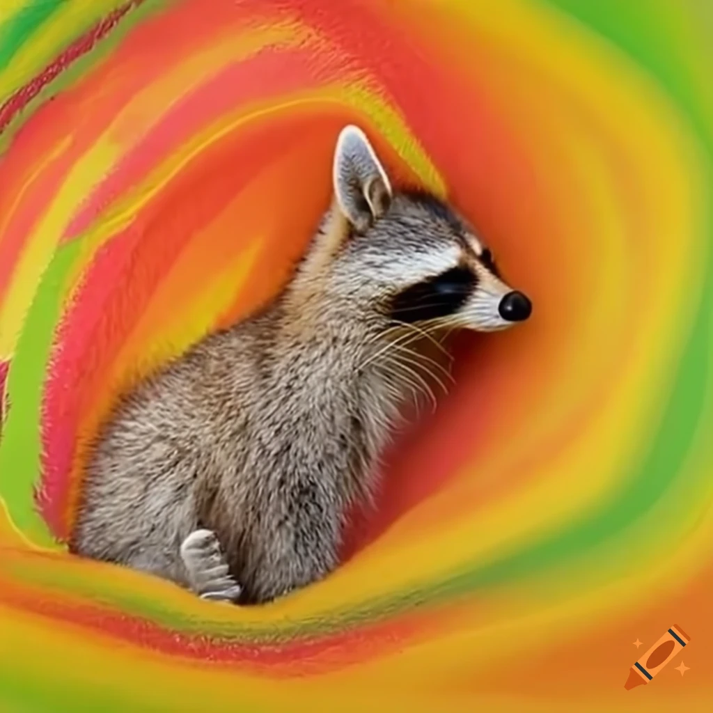 Mischievous raccoon causing chaos at a colorful birthday scene
