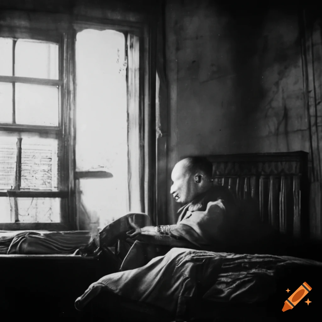 Chinese spy in an attic during World War 1 watching birds in the sky