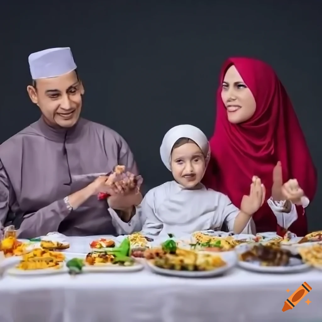 Loving Muslim family enjoying Iftar meal during Ramadan