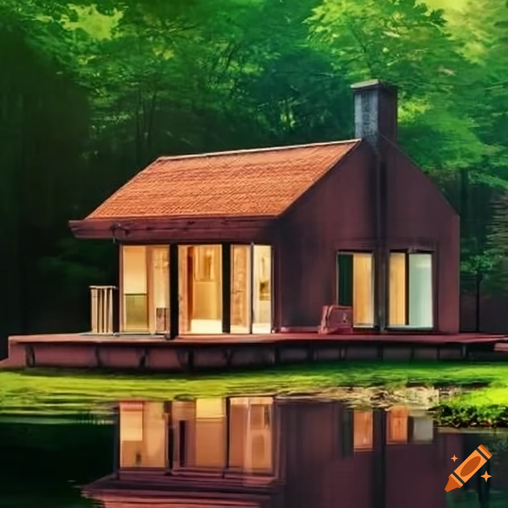 House by a serene pond on Craiyon