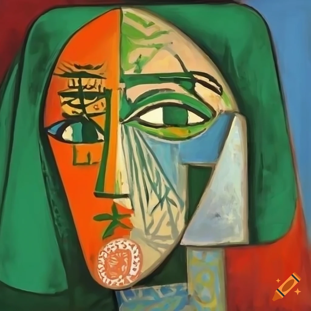 Picasso-style painting referencing Andalusia Day with the Andalusian flag