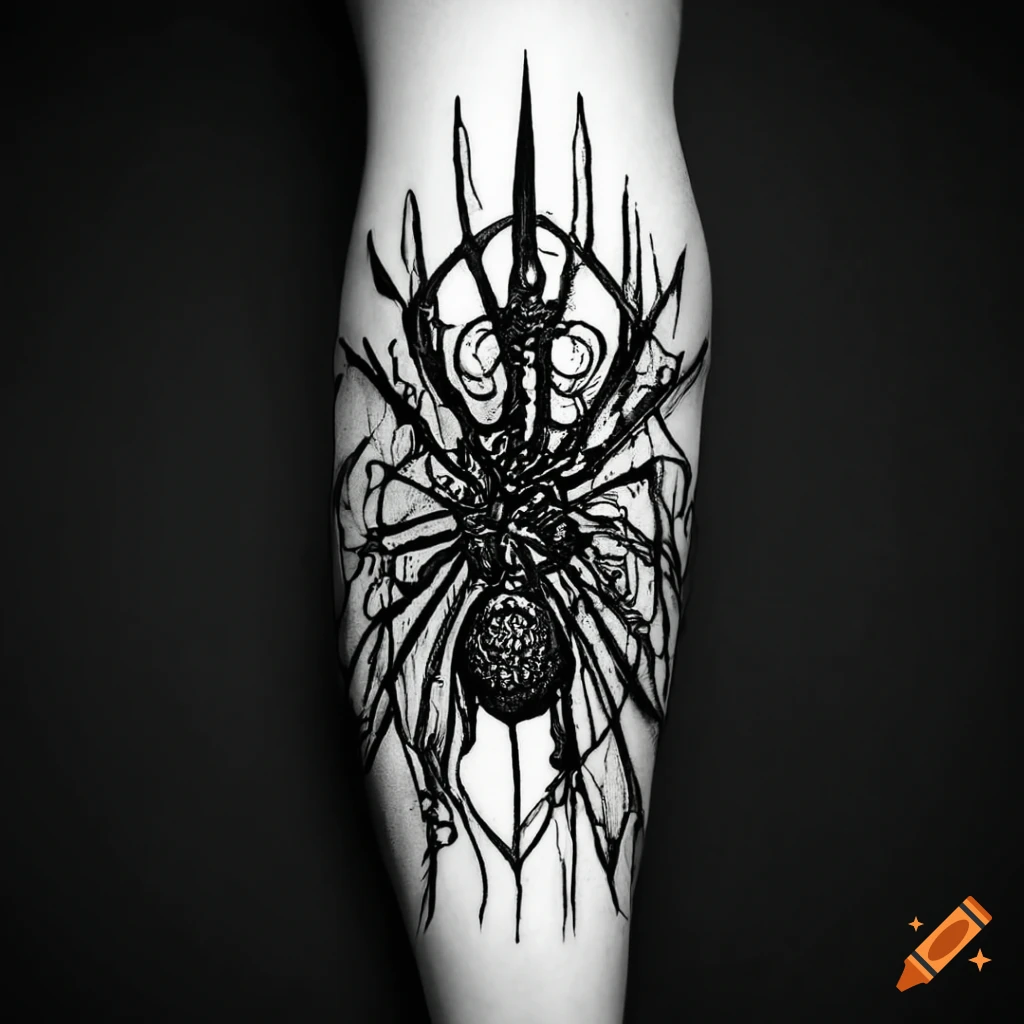 Detailed spider tattoo in Japanese minimalist black and white style