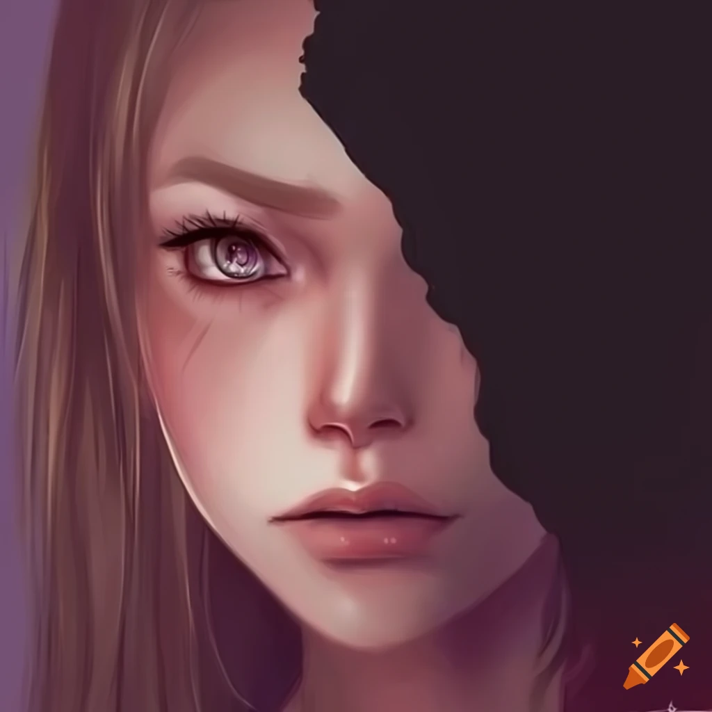 Girl with very long hair in dramatic lighting and semi-realistic anime style
