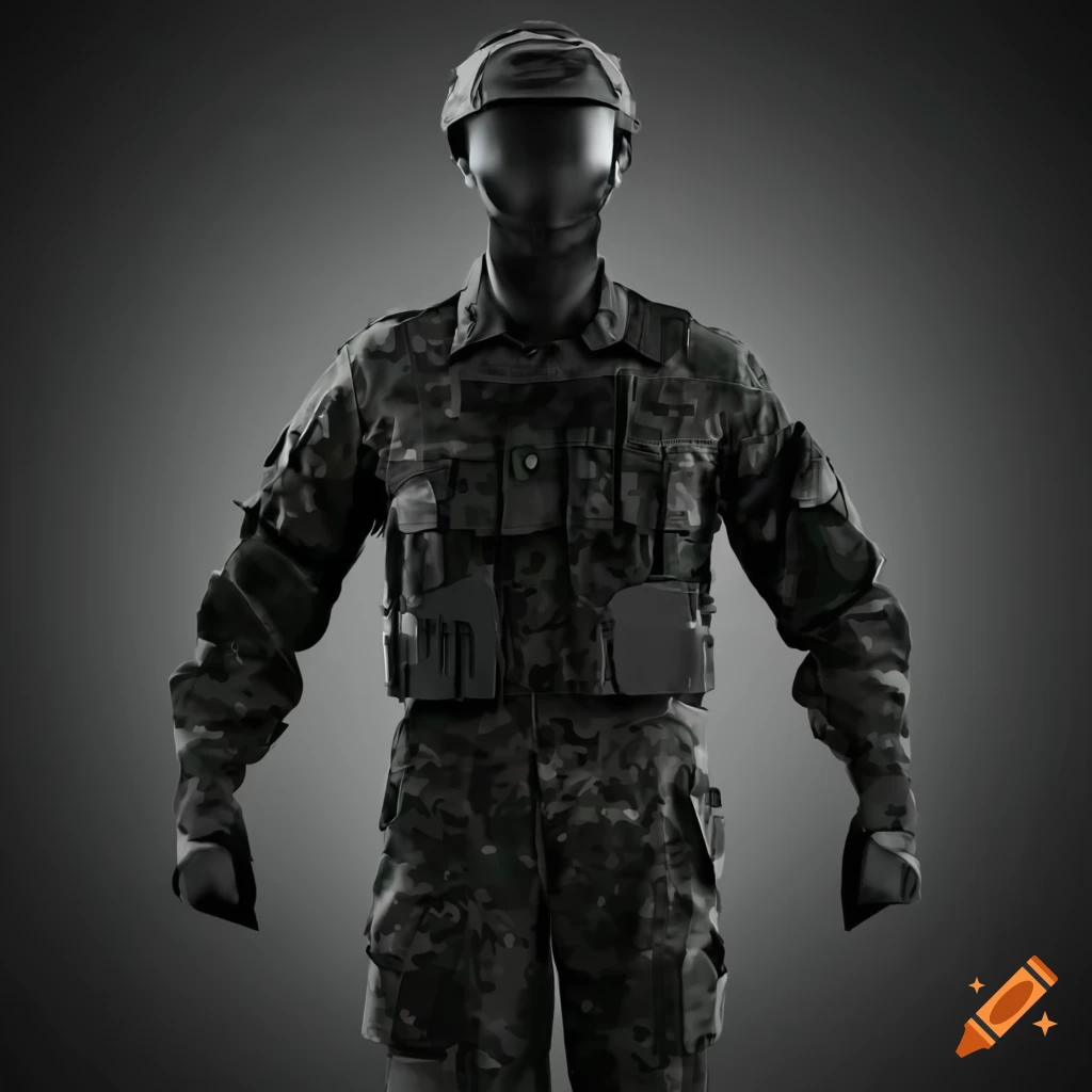 Modern military uniform in monochrome black digital camouflage