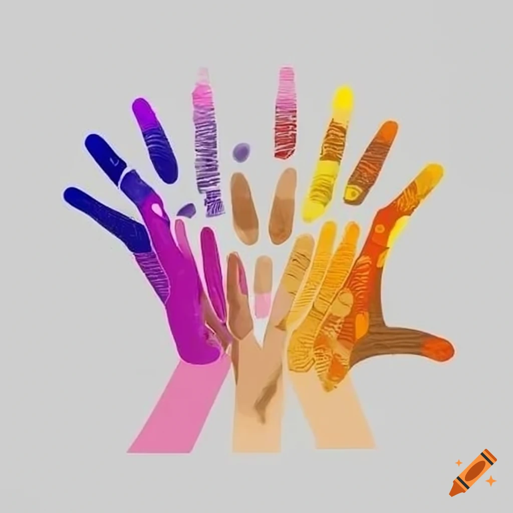 Crowd of helping hands in stencil style