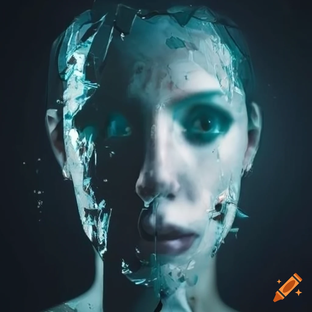 Person standing in front of shattered mirror with fragmented reflections