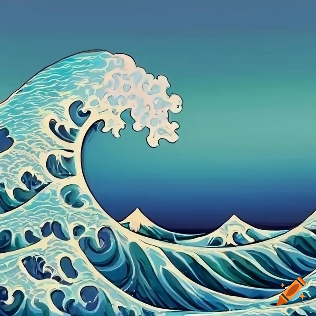 Waves and ocean in Japanese cartoon style with a blurry effect