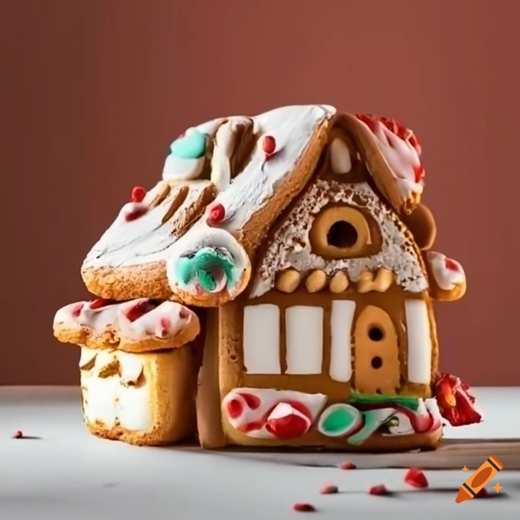 A house made of gingerbread with colorful sugar decorations