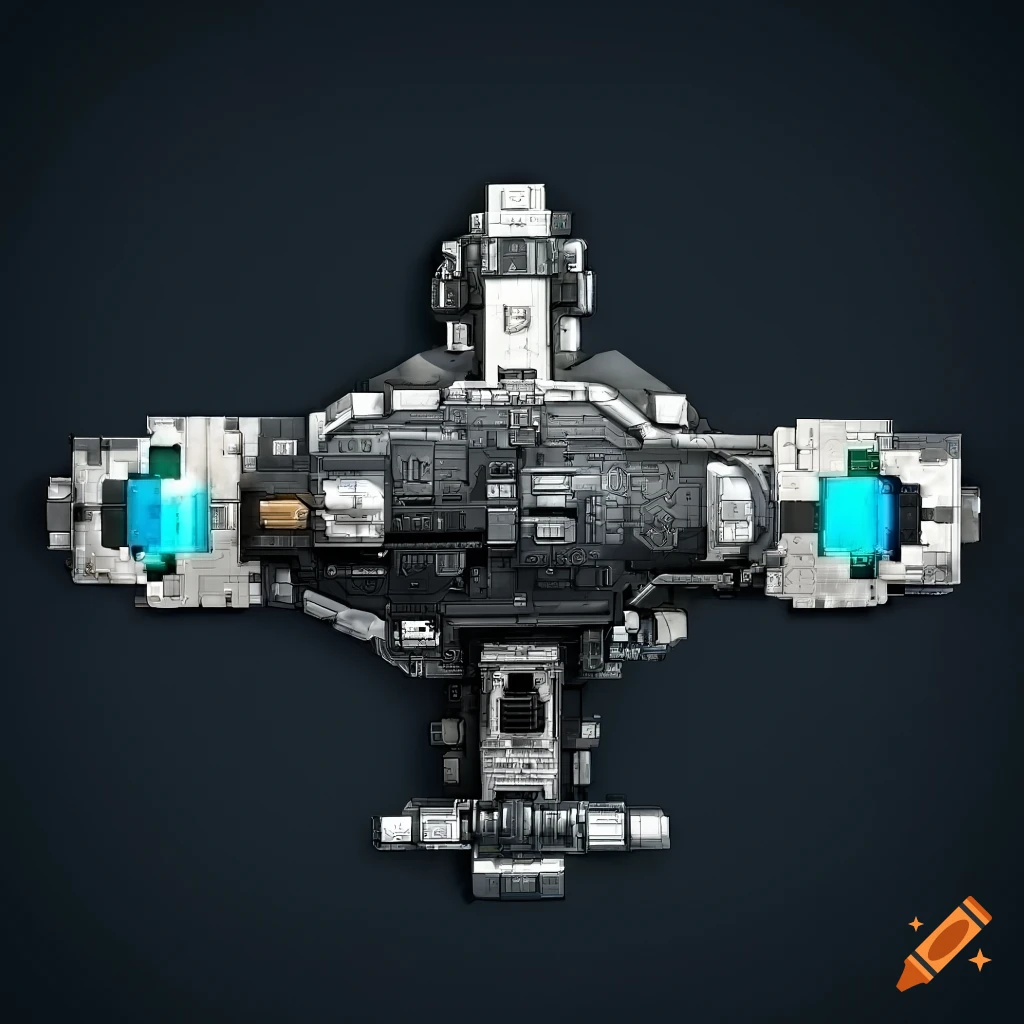 Top-down view space ship in sci-fi style on Craiyon