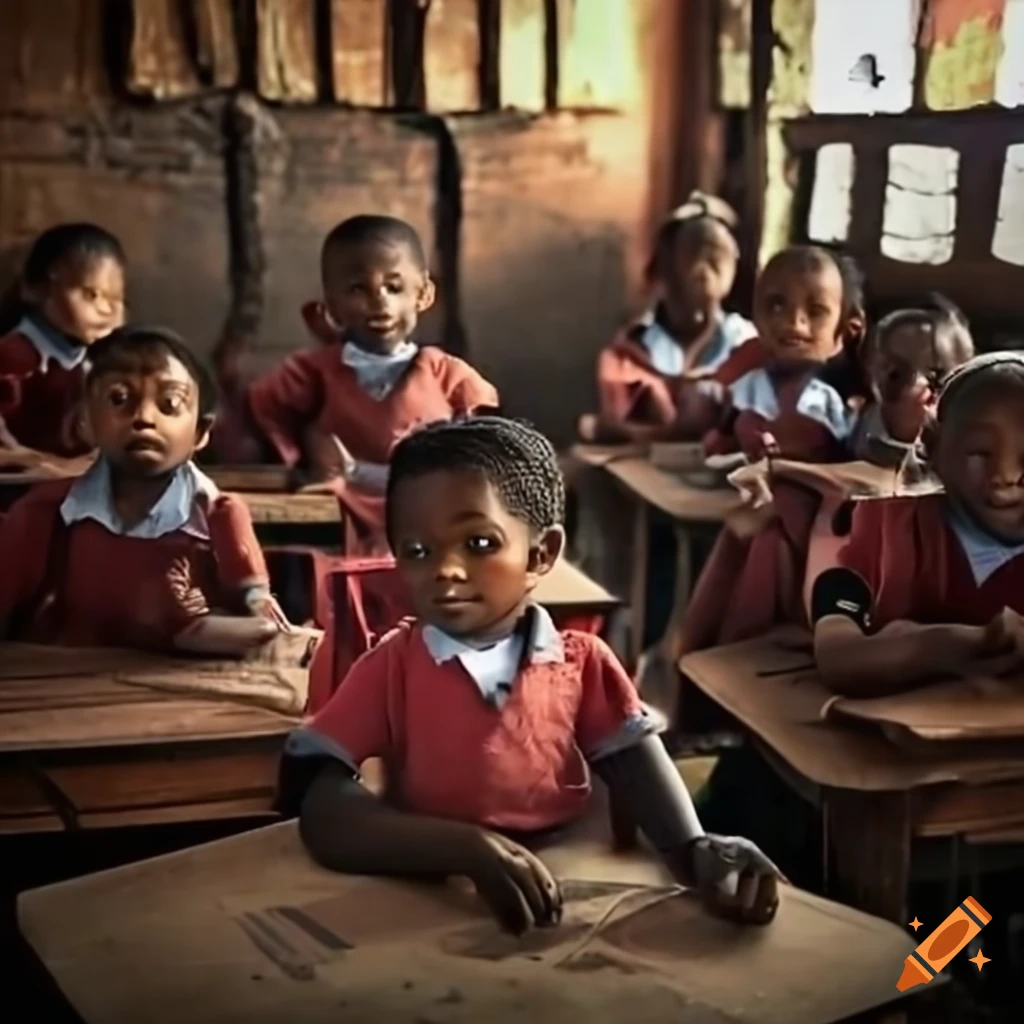 Elementary school classroom in a slum area on Craiyon