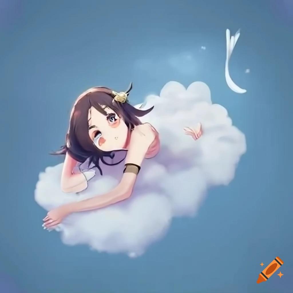 Happy woman lying on a white cloud
