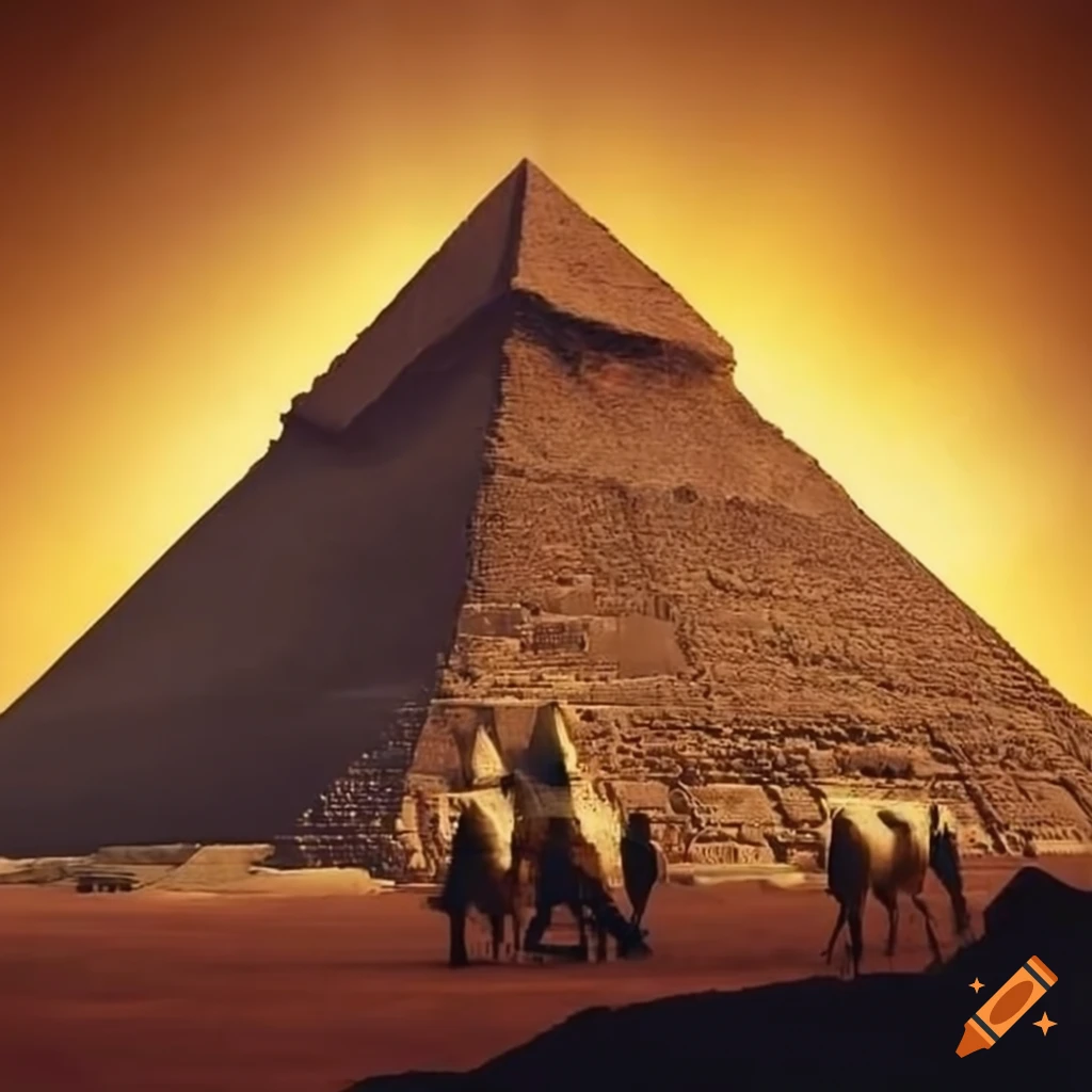 Intricately detailed Egyptian temples and pyramids with golden sun rays ...