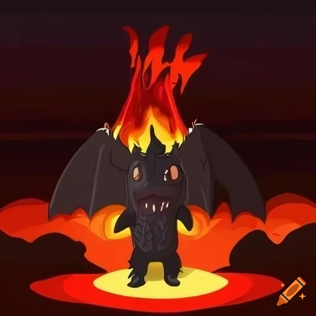 Dragon Exploding Cartoon Cartoon dragon holding fire with lava flowing from volcano in the ...