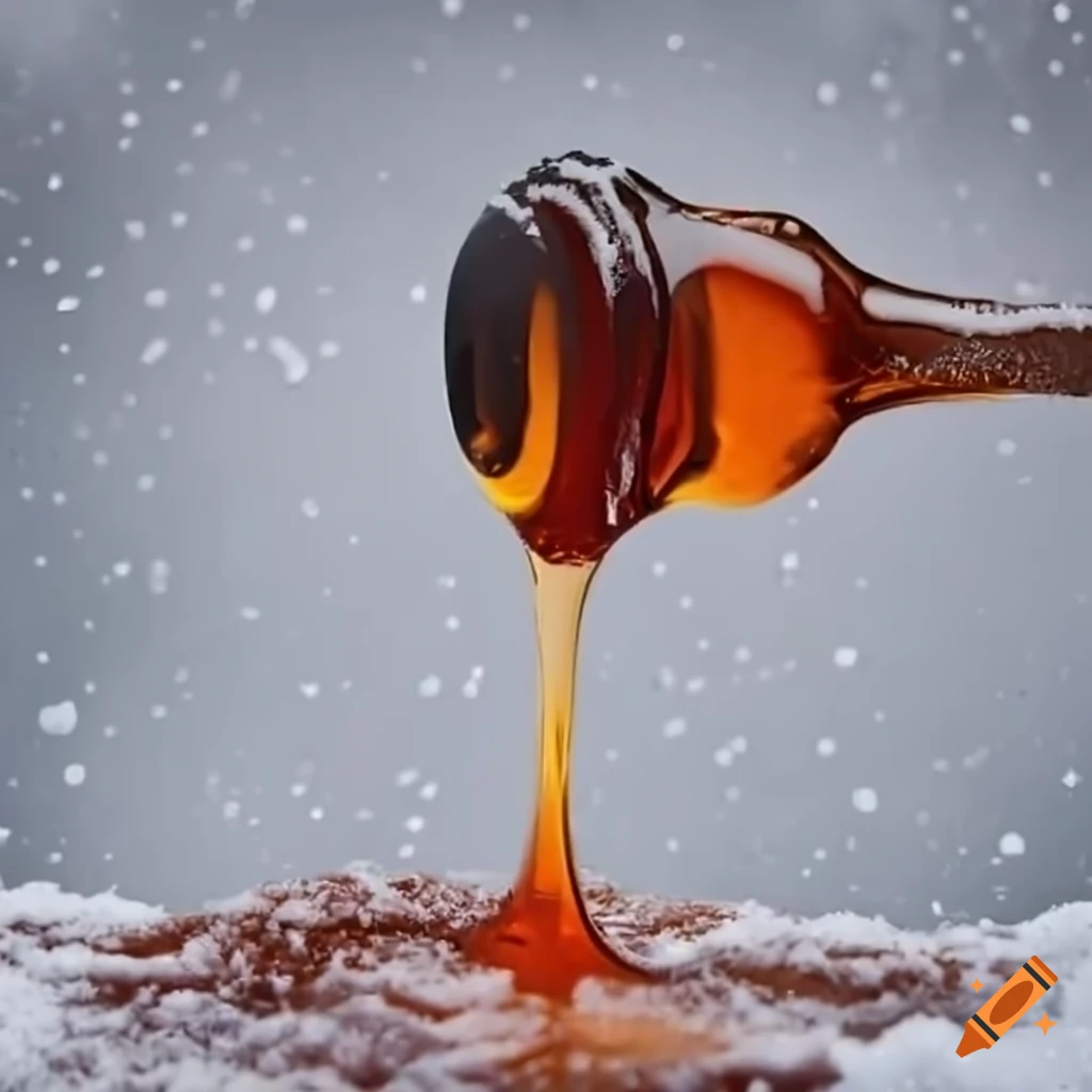 Maple syrup being poured on snow on Craiyon