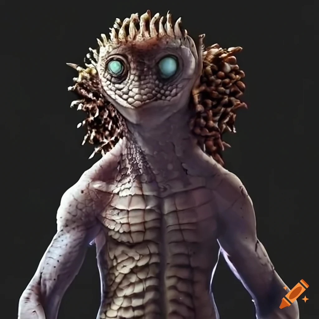 Humanoid lizard with white scales in fantasy style